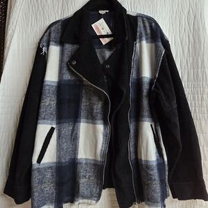 POL Black and White Plaid Utility Jacket